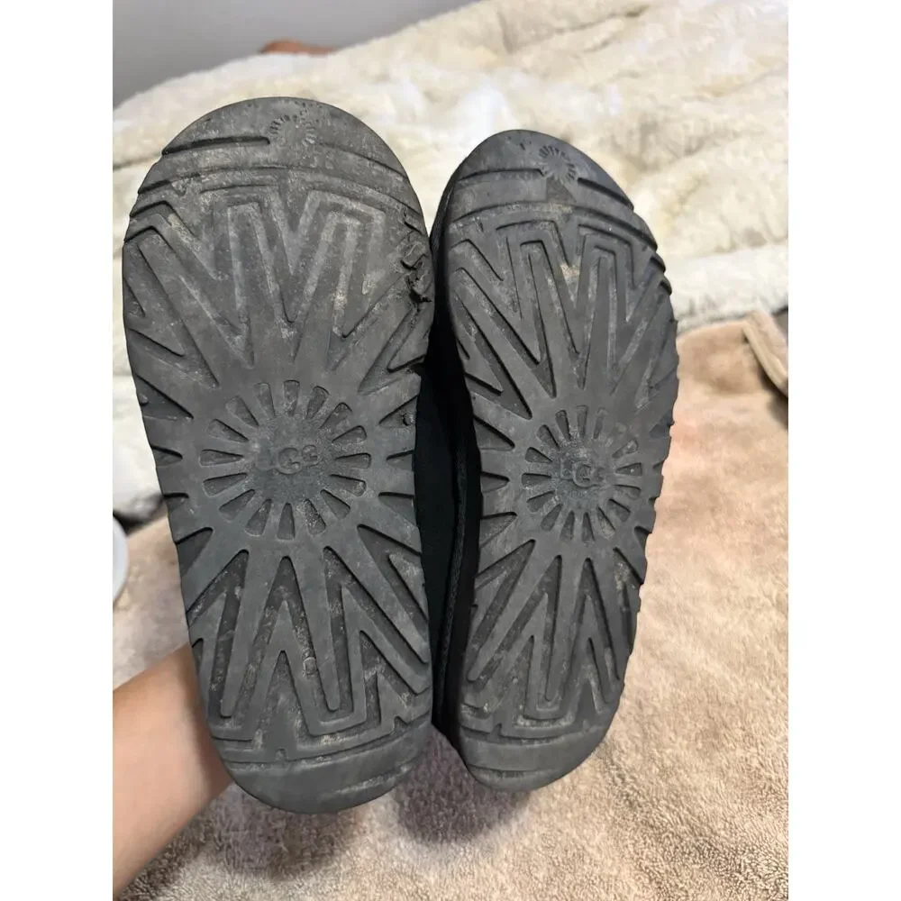 UGG tasman Black Suede Sheepskin Lined Slip-On Slippers Size 8 women’s